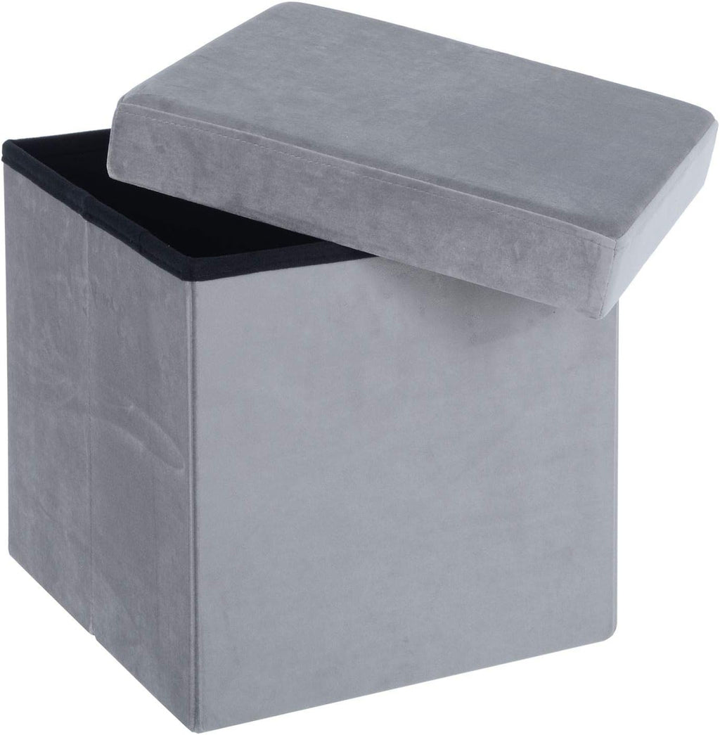 Folding Storage Ottoman – Grey Fabric