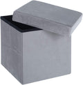 Folding Storage Ottoman – Grey Fabric