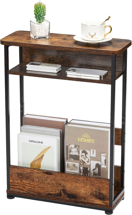Narrow 2-Tier Side Table with Storage Shelf – Rustic Brown