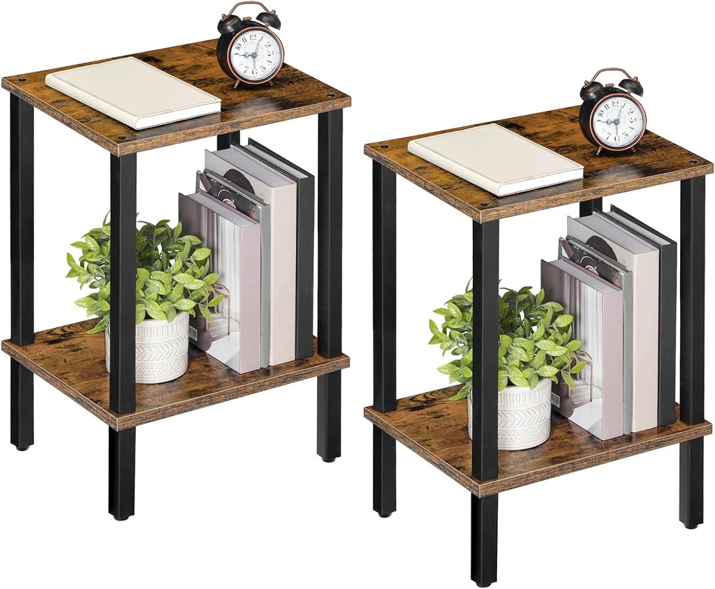 Narrow 2-Tier Side Table with Storage Shelf – Rustic Brown – view 2