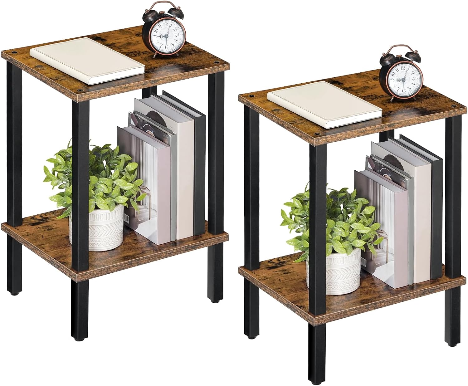 Narrow 2-Tier Side Table with Storage Shelf – Rustic Brown – view 2