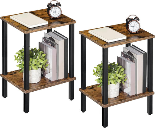 Narrow 2-Tier Side Table with Storage Shelf – Rustic Brown – view 2