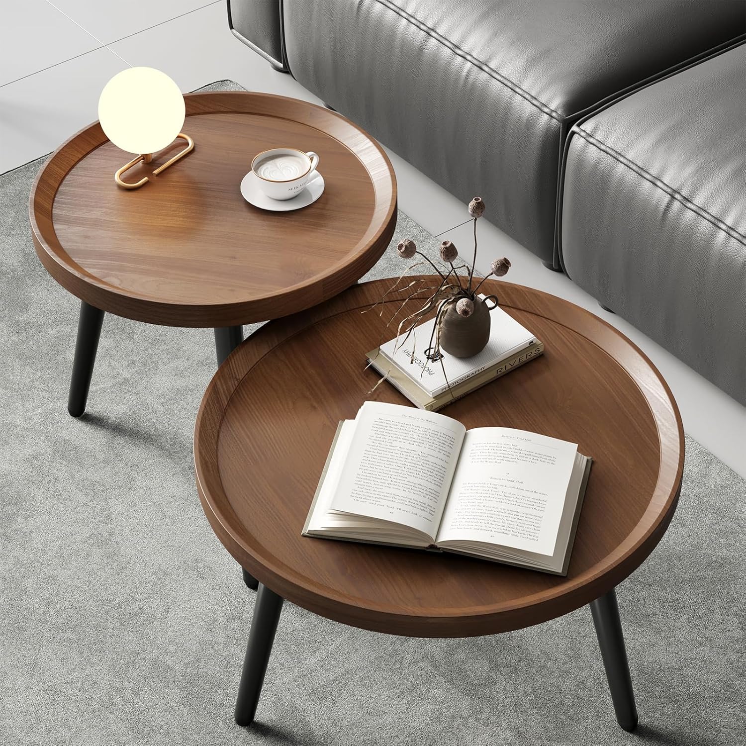 Nesting Coffee Tables, Set of 2 – Walnut & Black