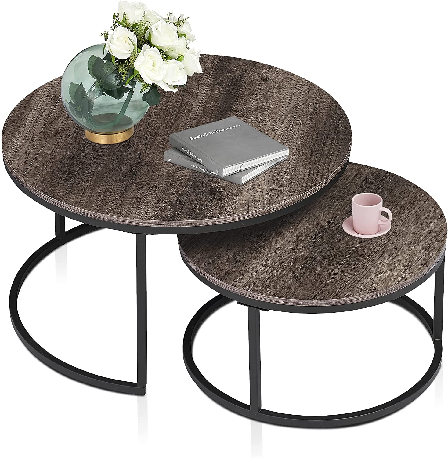 Nesting Coffee Tables, Set of 2 – Walnut & Black – view 4